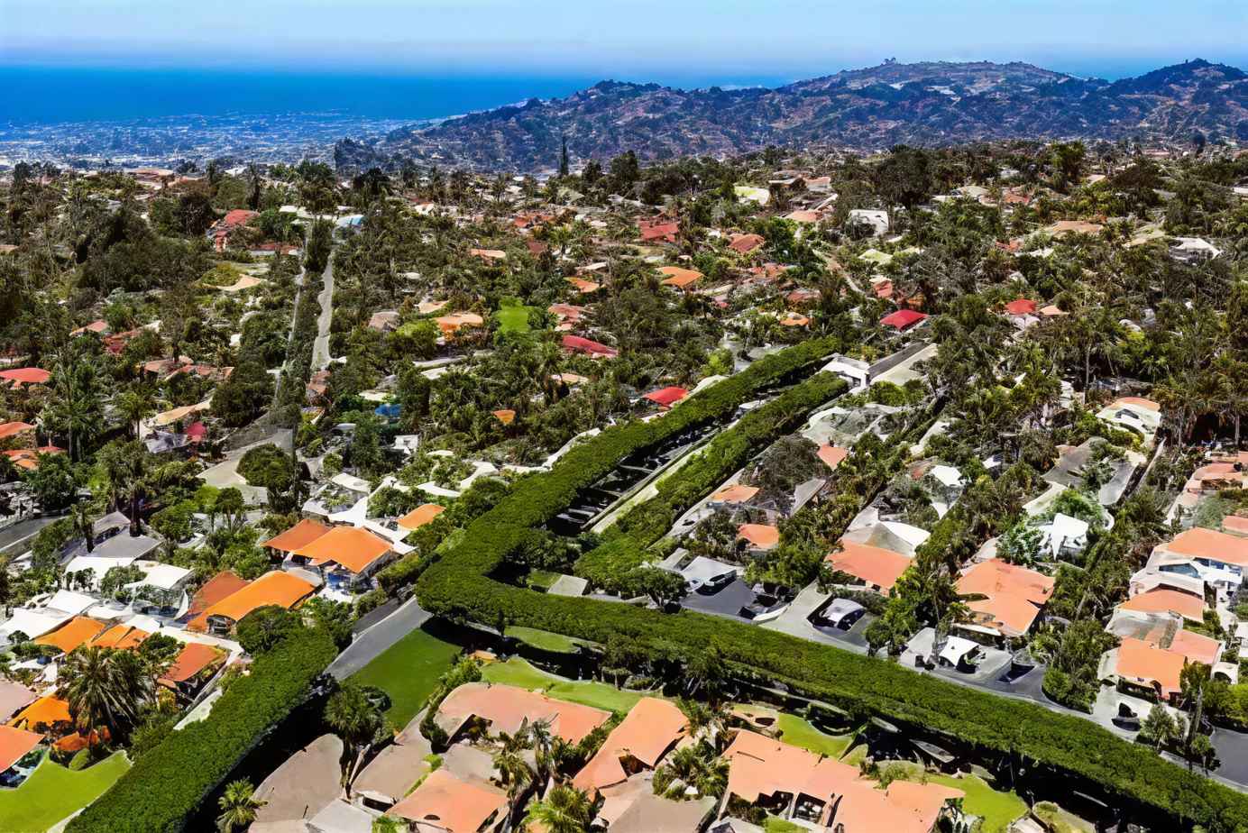 Beautiful homes lined side by side amid a lush, nature-filled landscape in Sorrento Valley