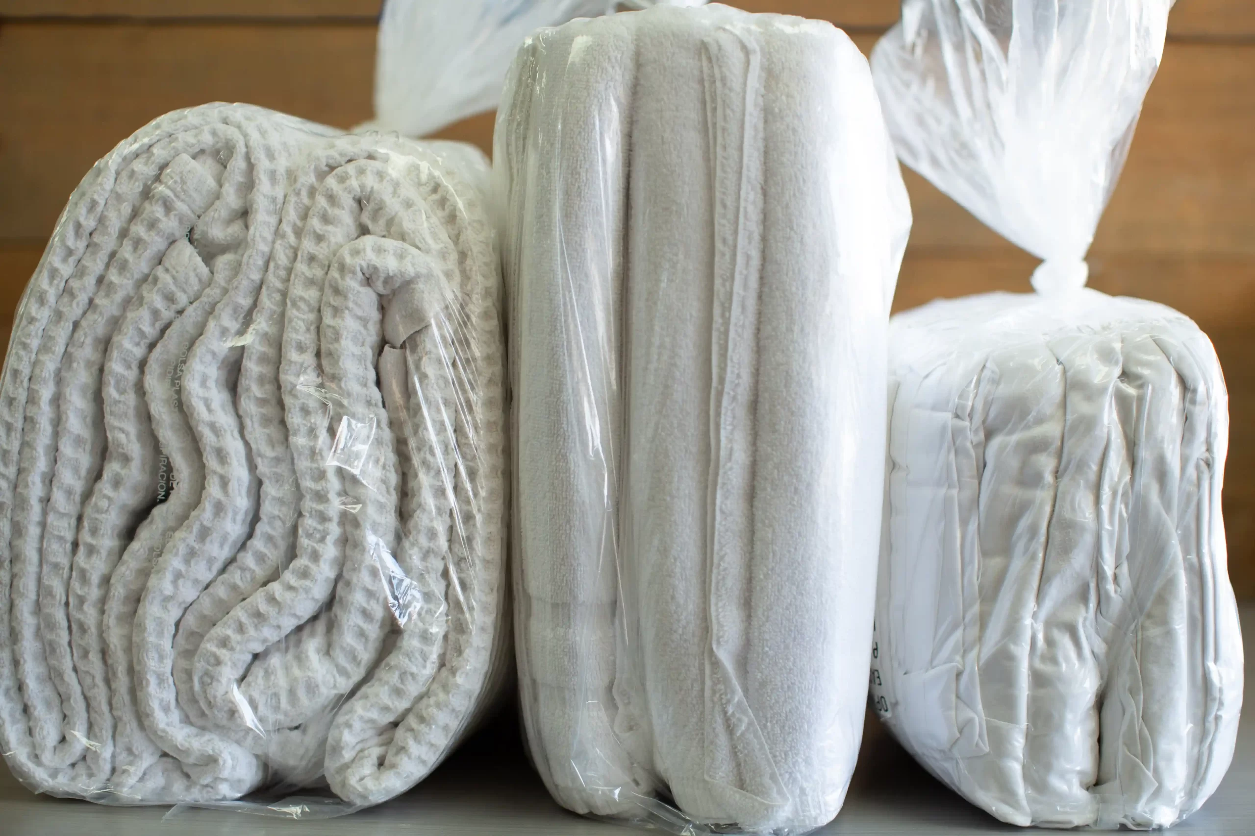 Clean AirBnB towel packaged and ready for delivery