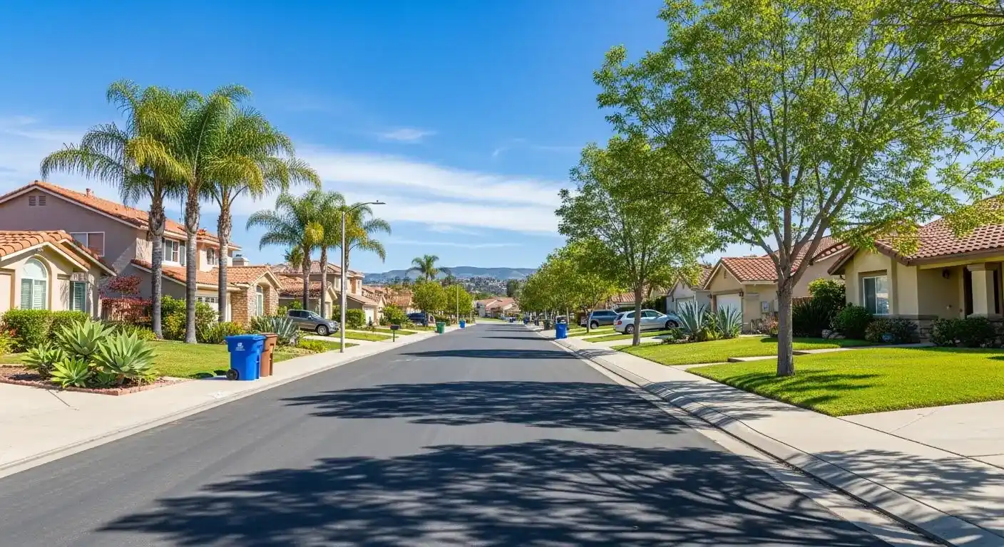 Laundry pickup and delivery in Mira Mesa - a tarred road with trees on either side