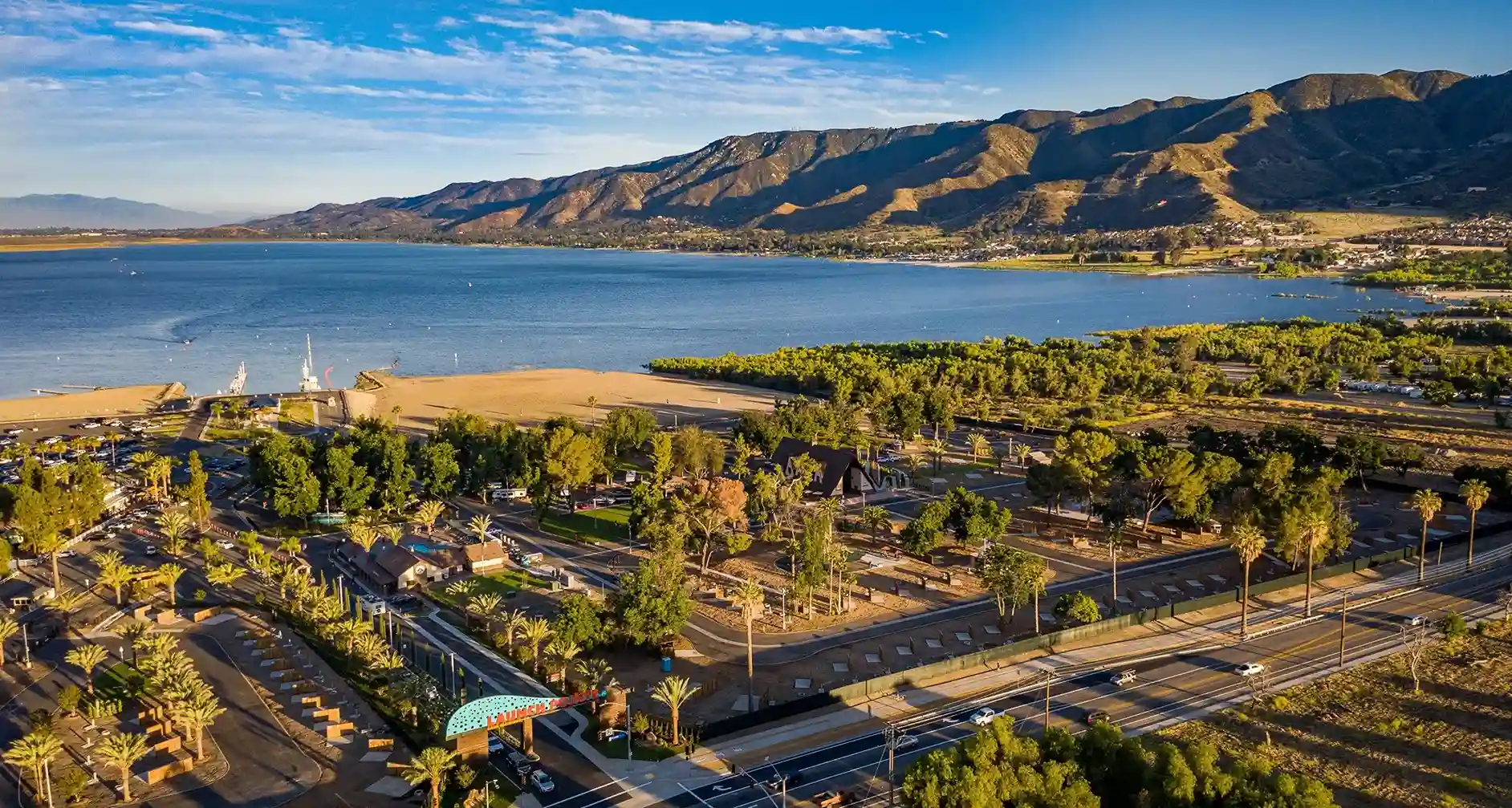 Professional pressing in Lake Elsinore - drone view of a lake
