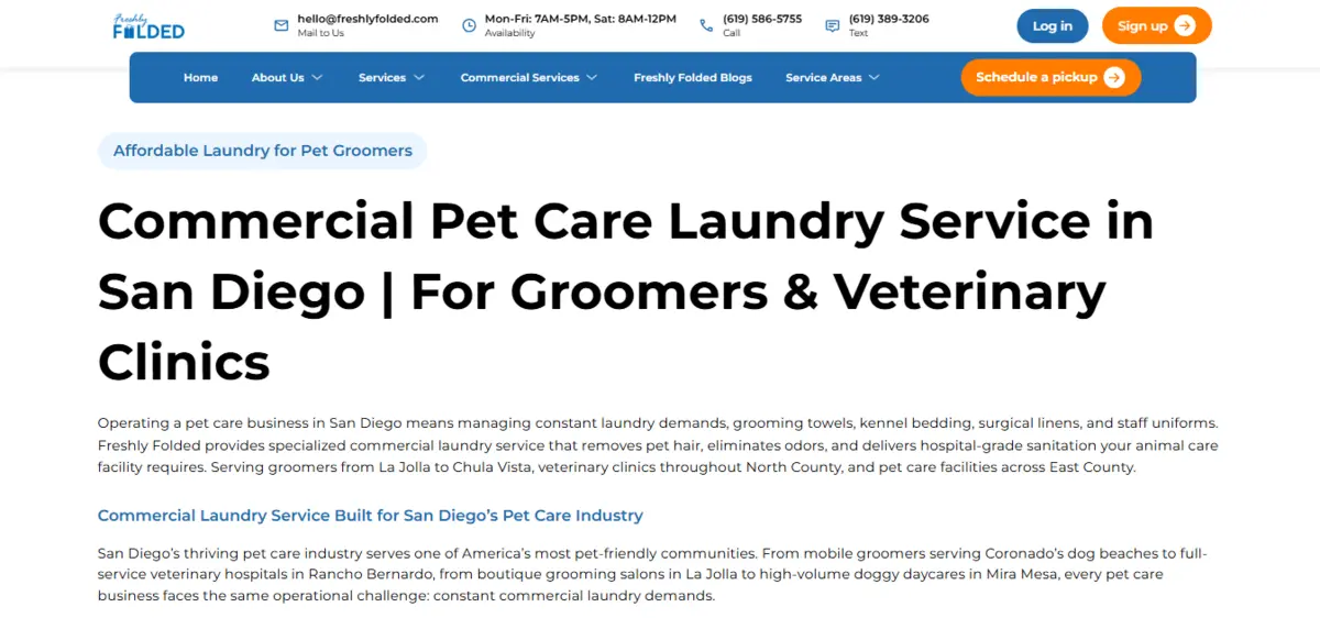 Commercial Pet Care Laundry Service in San Diego