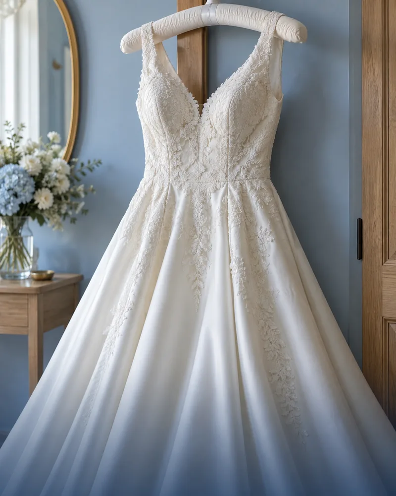 Wedding gown care garment detail